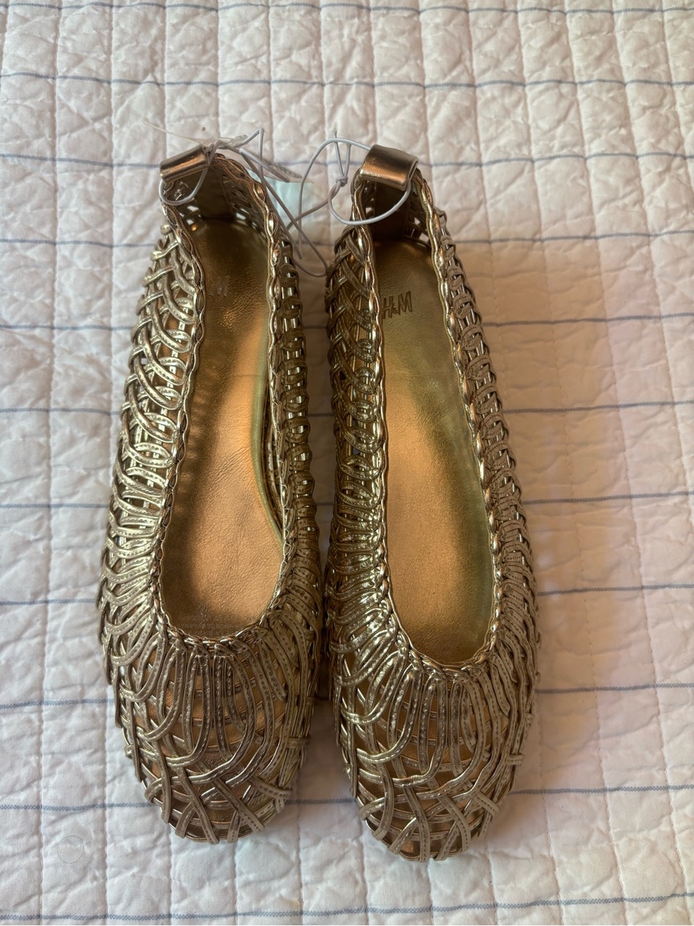 H&M Gold Woven Ballet Flats